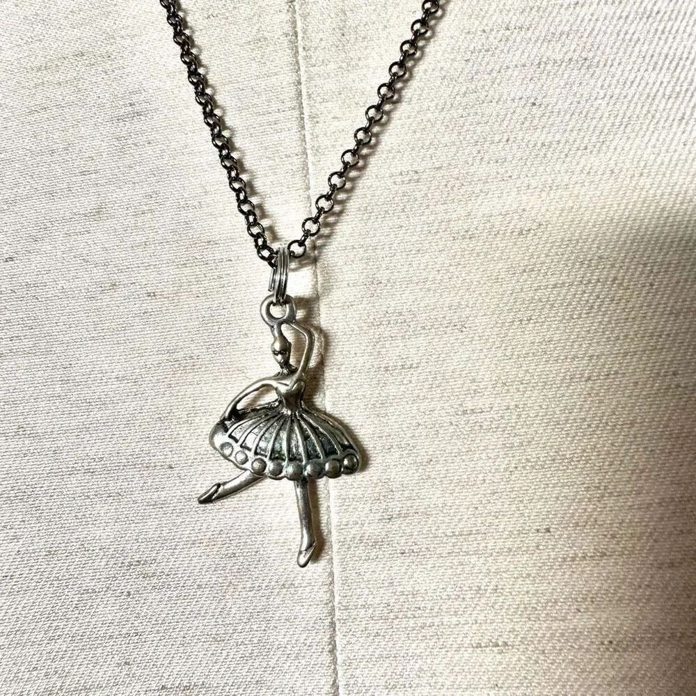 Silver tone ballerina pendant necklace